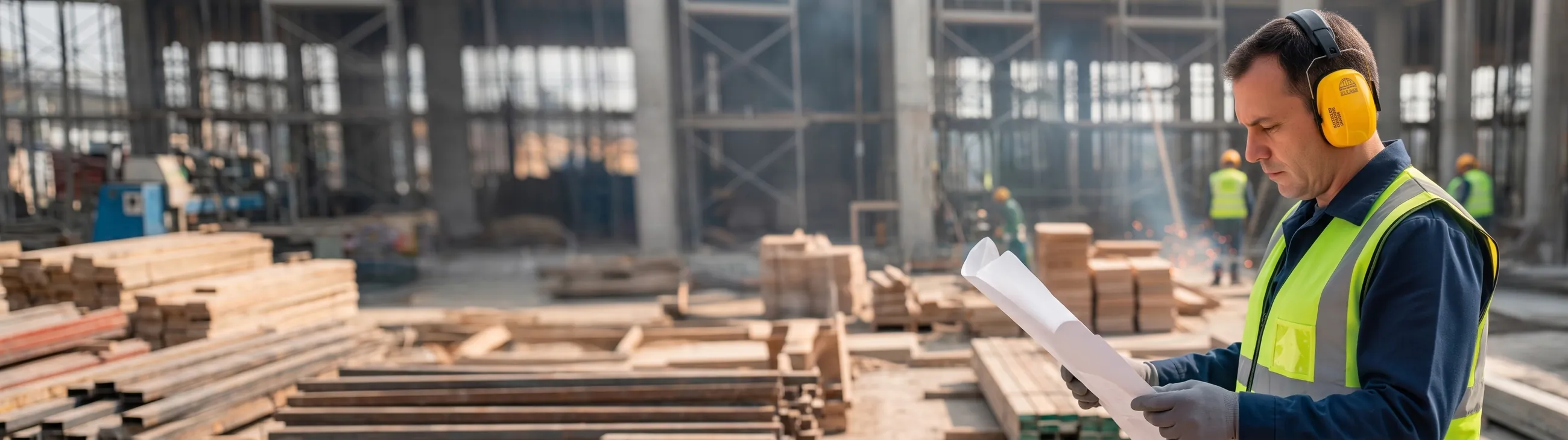 Profissional utilizando protetor auditivo PROGUARD em canteiro de obras